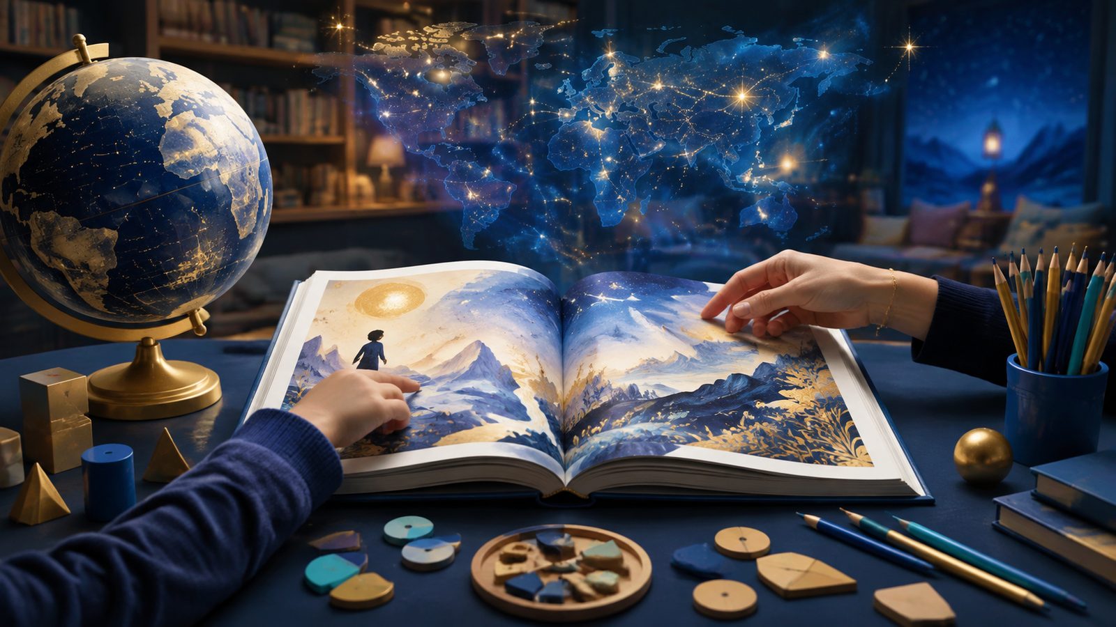 A child and educator exploring a storybook together